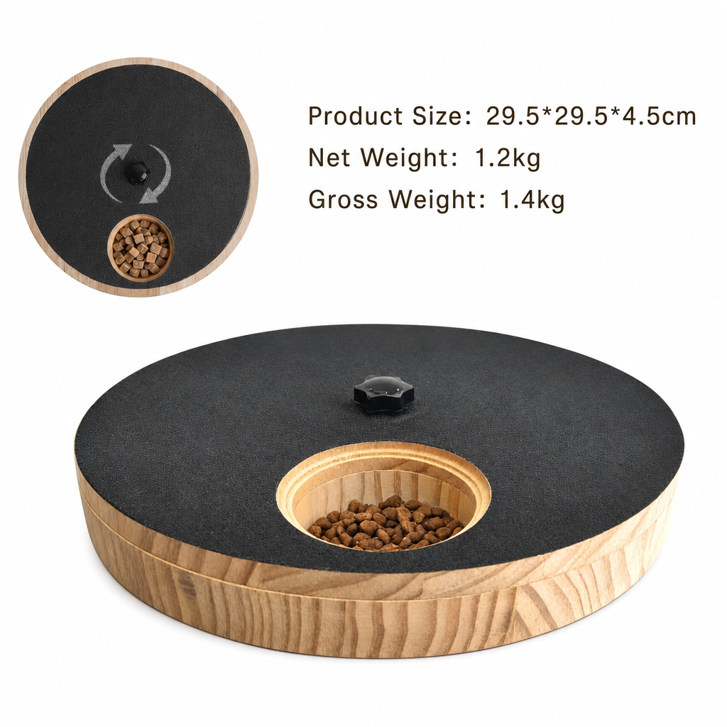 📢📢50% OFF !! ⏰Round Wooden Dog Scratching Board with Rotatable Treat Dispenser and Pet Nail File Pad