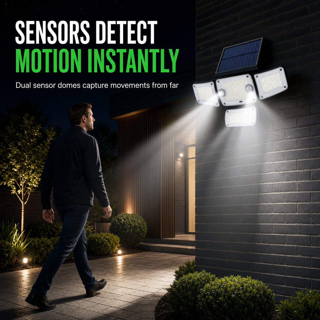 Solar Outdoor Wall Light with Dual Motion Sensors for Garden Yard and Fence Lighting