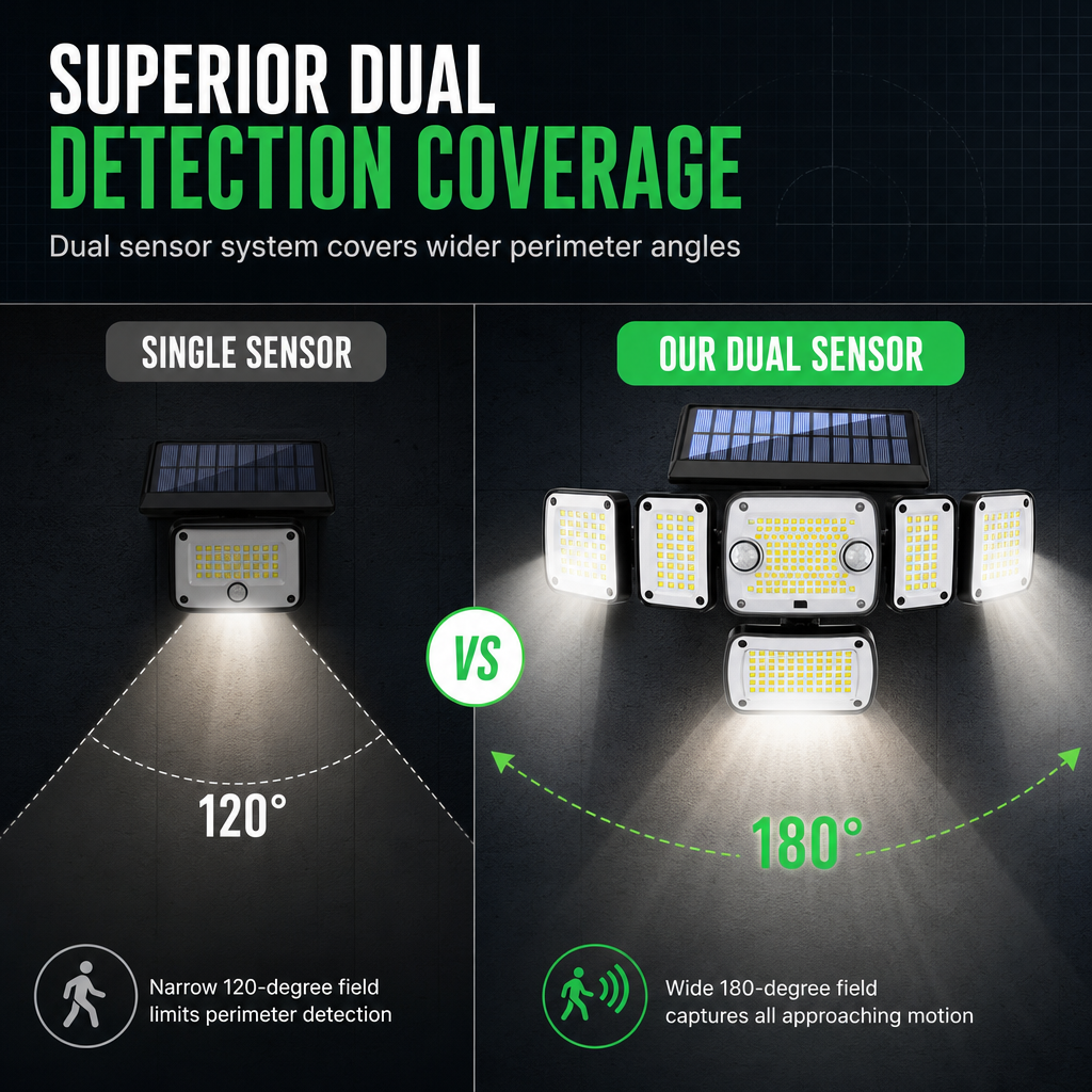 Solar Outdoor Wall Light with Dual Motion Sensors for Garden Yard and Fence Lighting