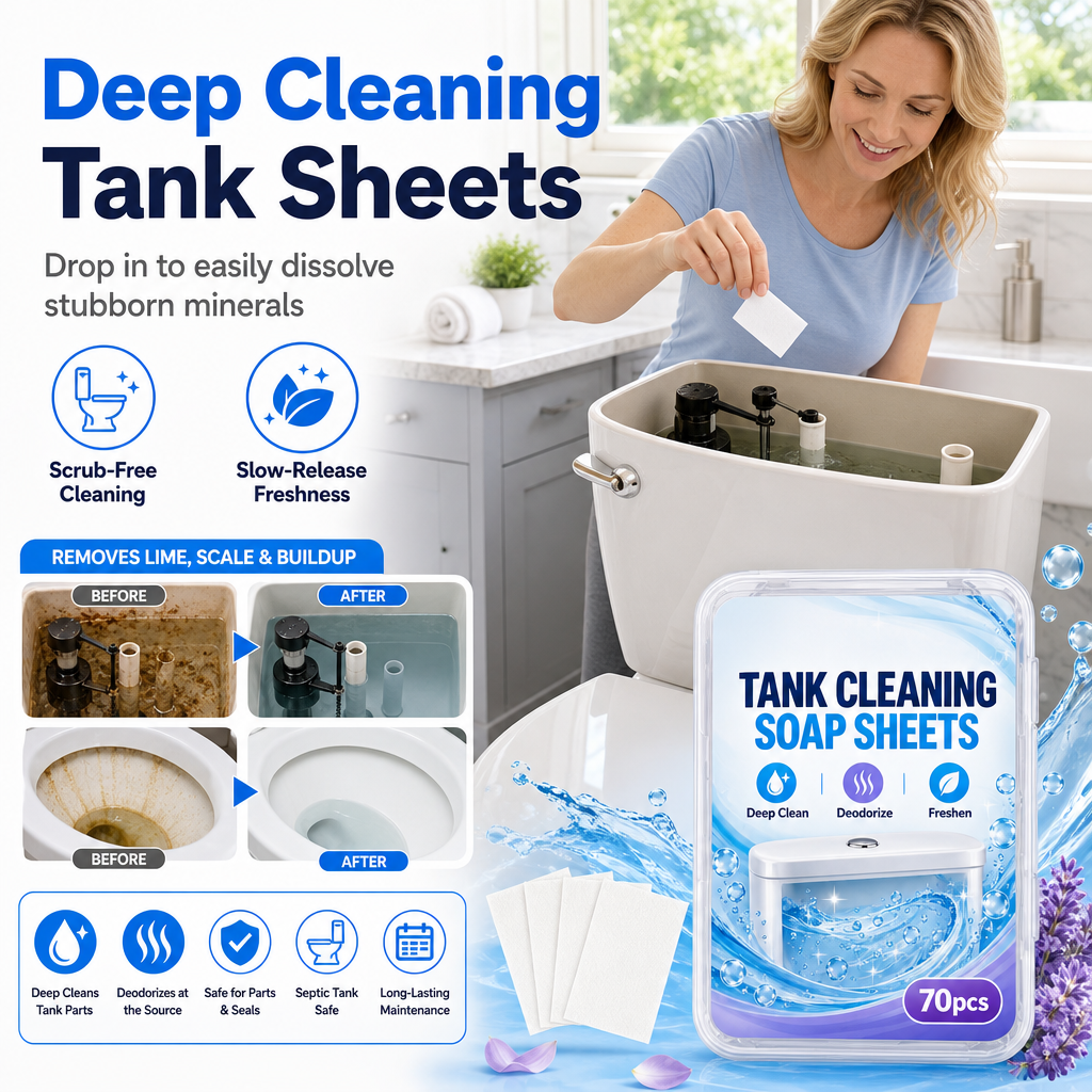 70 Pieces Toilet Water Tank Cleaning Tablets Slow Release Deep Descaling and Deodorizing Toilet Bowl Cleaner Sheets