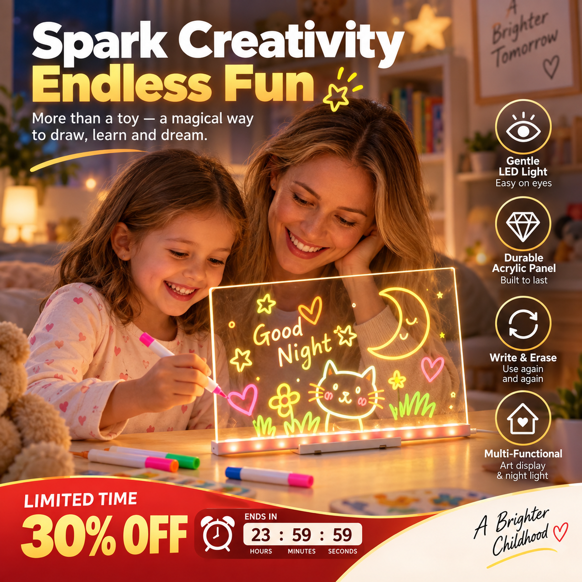 🎄 Christmas Special: 50% Off！！🎨 Illuminated Erasable Drawing Board for Kids