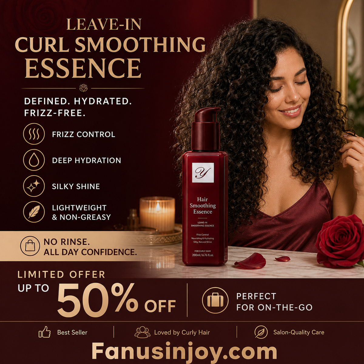 🌹 LIMITED-TIME 50% OFF! ⚡ Nourishing Leave-In Hair Smoothing Essence – Silky, Light, Fragrant ✨