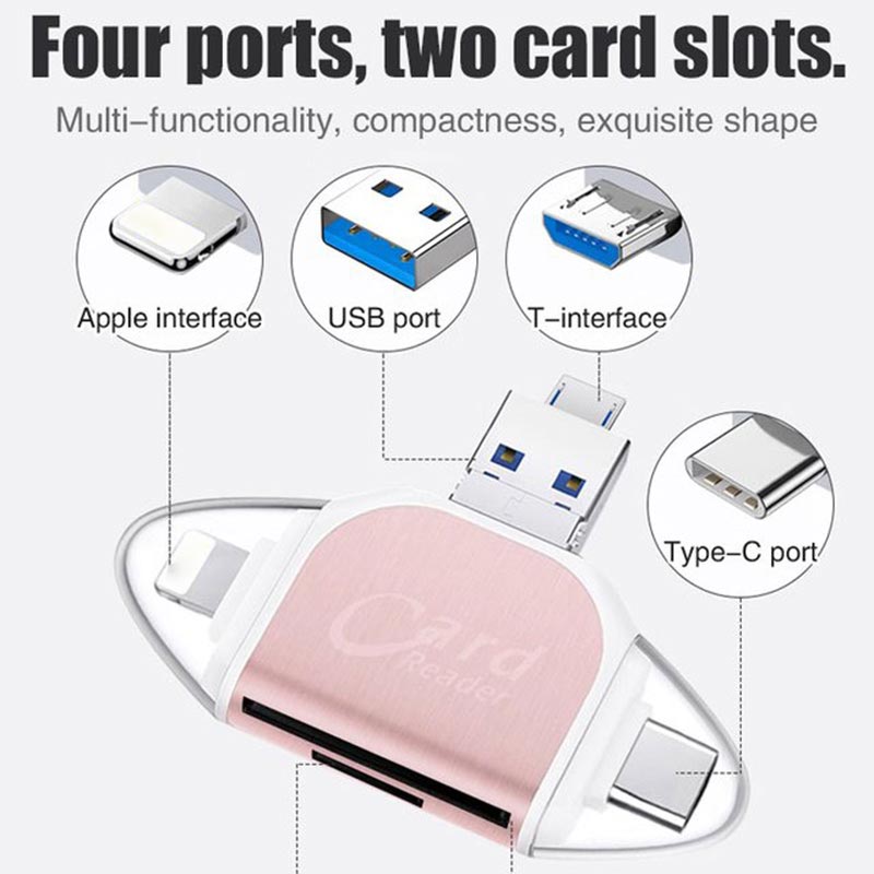 4-in-1 Multifunctional Card Reader with Multiple Ports